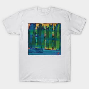 Liminal Space II in Blue and Green Sunrise Abstraction T-Shirt